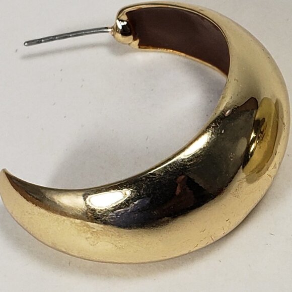 Women's Polished Gold tone Crescent / Half Hoop Drop Earrings, 1.25-inch - Picture 5 of 9